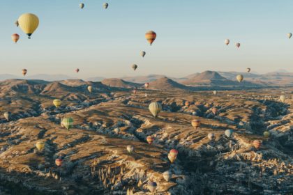 mountain landscape with Hot air balloons, Cappadocia, Turkey